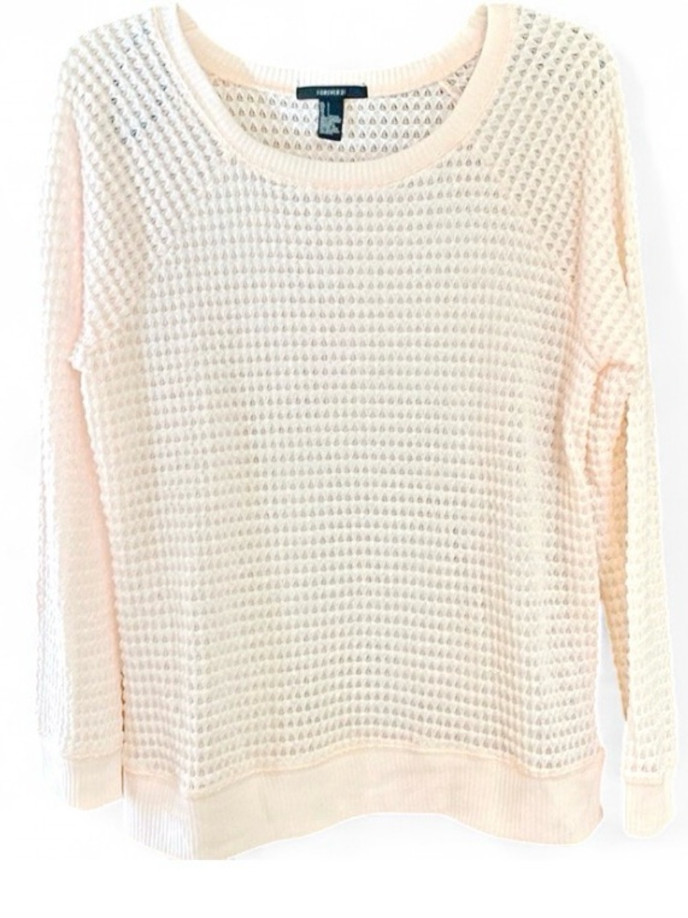Forever 21 Womens L Peach Semi Sheer Knit Sweater Pullover Coastal Spring Top